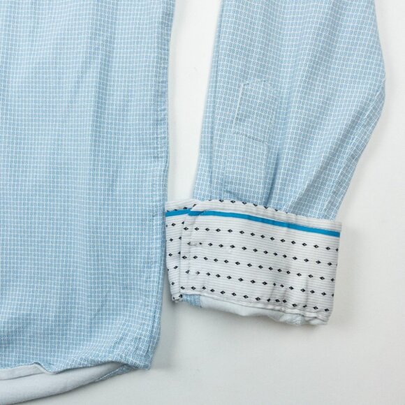 Buttercloth Icy Cotton Shirt Men Large Slim Fit Blue Geometric Stretch Button-Up - Picture 5 of 13